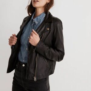 Madewell washed leather black motorcycle jacket
